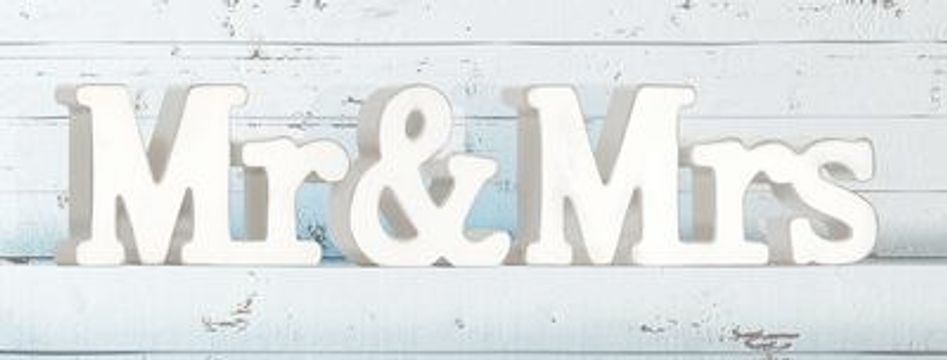 Wooden Mr & Mrs Whitewash 45cm x 10cm 1pc - Accessories